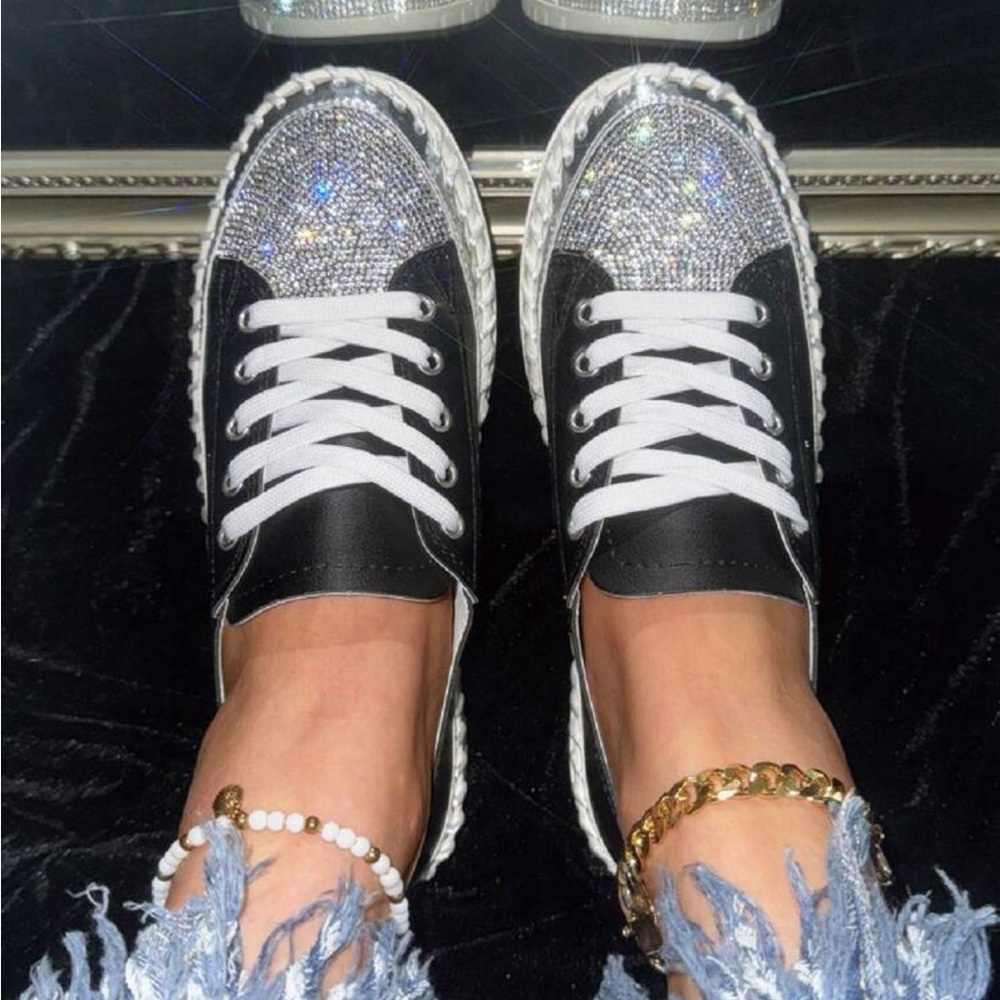 Rebellious Rose Black And Silver Sneakers View 3